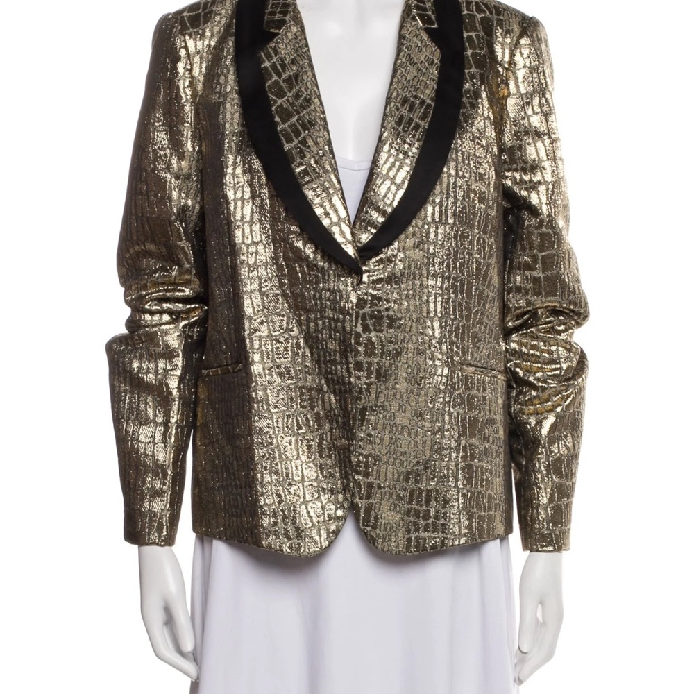 Diane von Furstenberg Ofelia Croc-Embossed Metallic Blazer